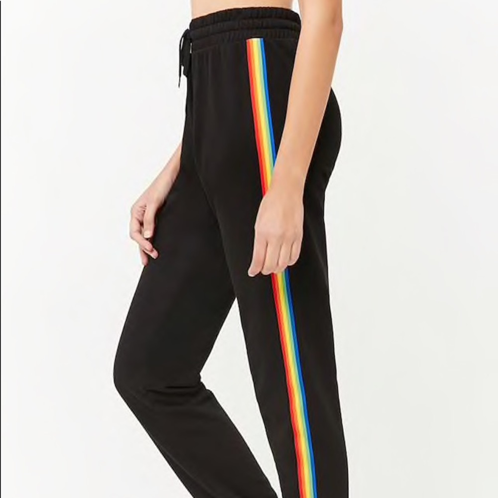 Forever 21 Rainbow Stripe Black Joggers